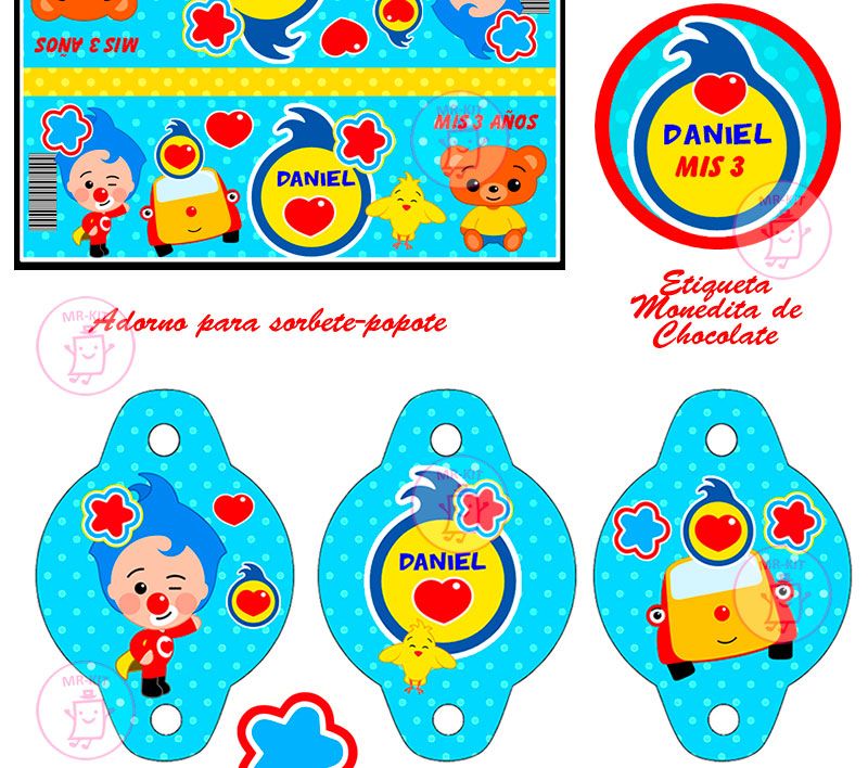 Kit Imprimible Payaso Plim Plim Candy Bar Tarjetas Y Mas 1 7499